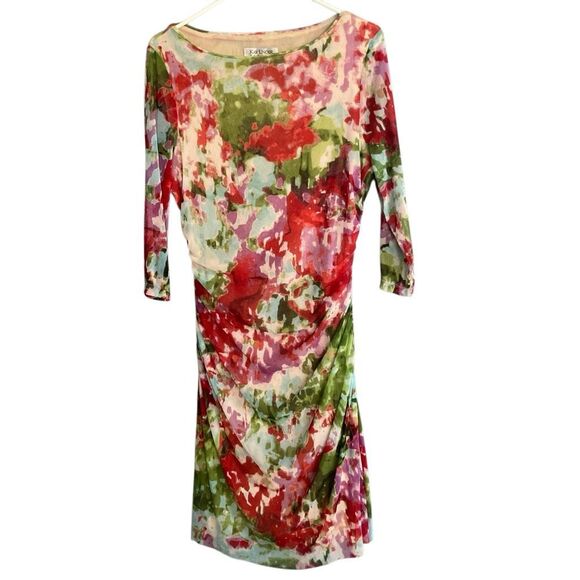 Kay unger polyester boat neck half sleeve colorful ruched sides midi dress XL #7 - Picture 1 of 11